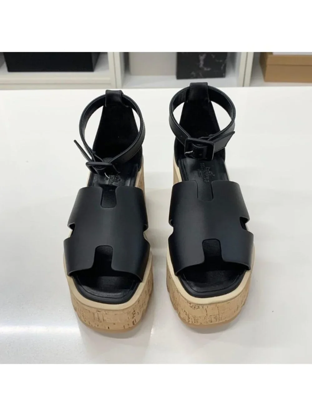 Hermes Leather Cork Platform Strap Sandals